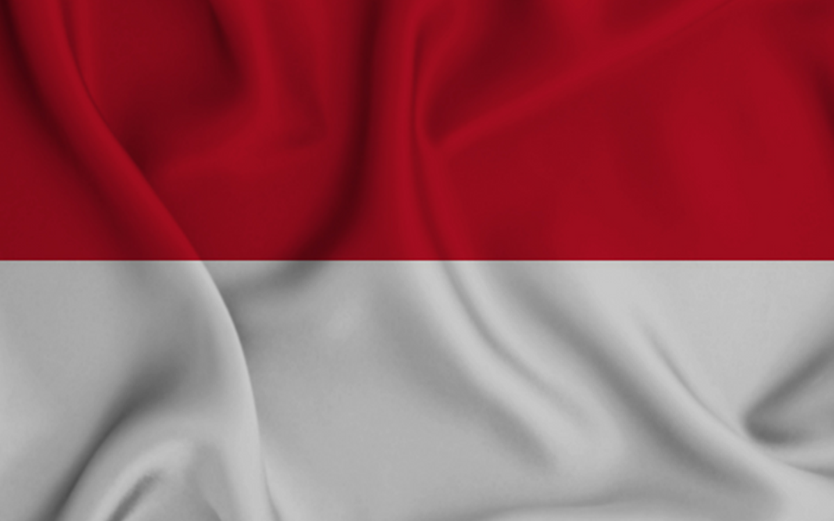 A close up of the red and white Indonesian flag
