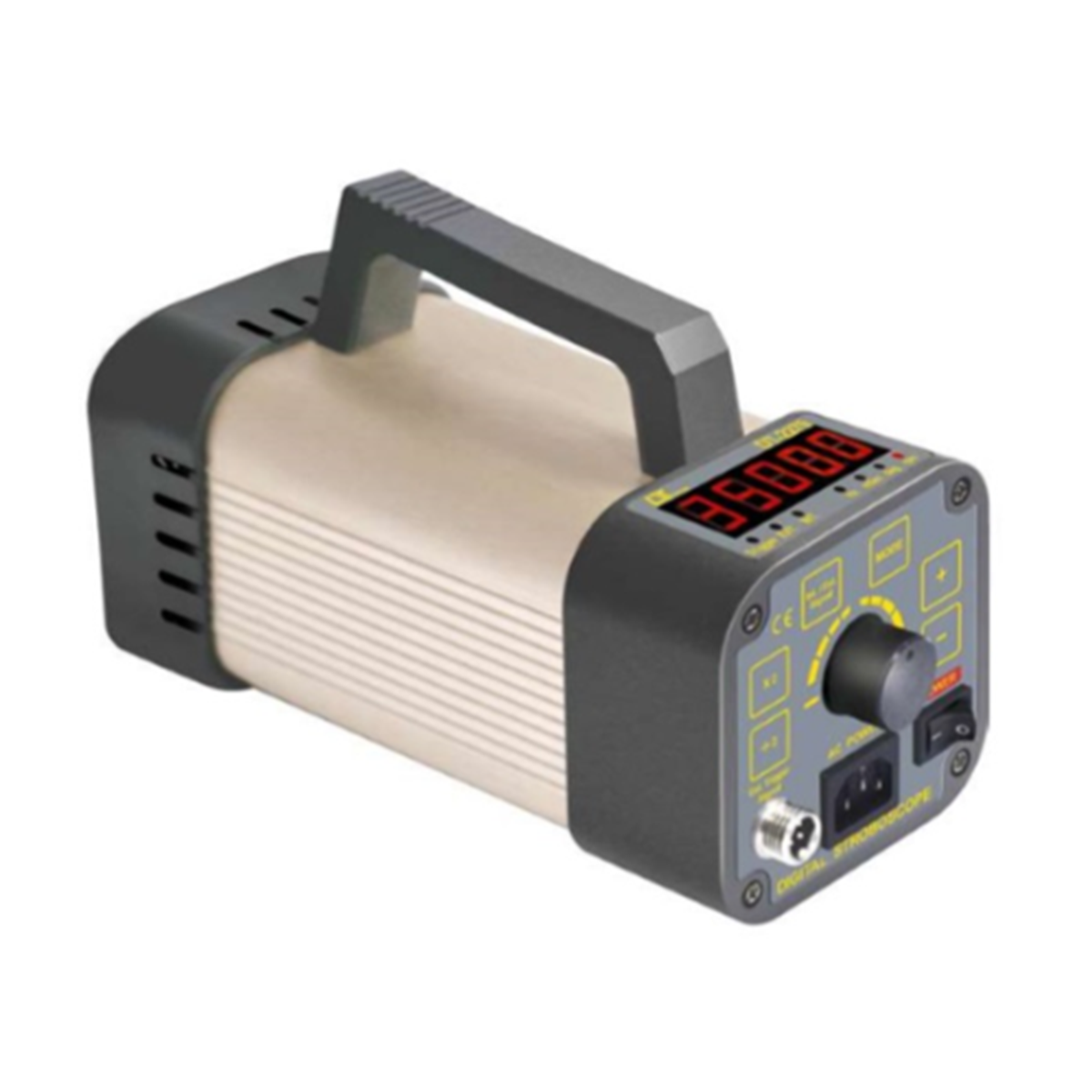 A grey and beige piece of technology on a white background