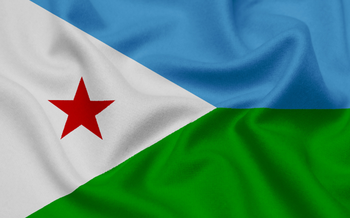 A close of the green, white and blue flag of Djibouti