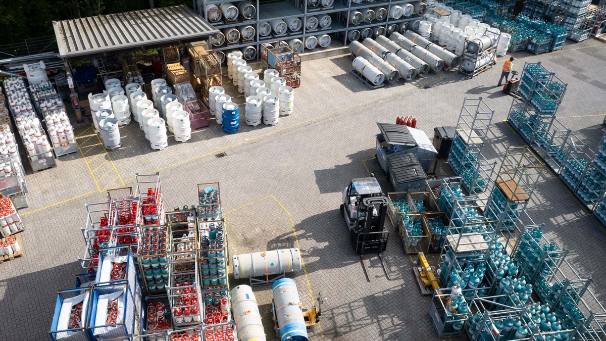 A picture of tanks and cylinders on-site from above