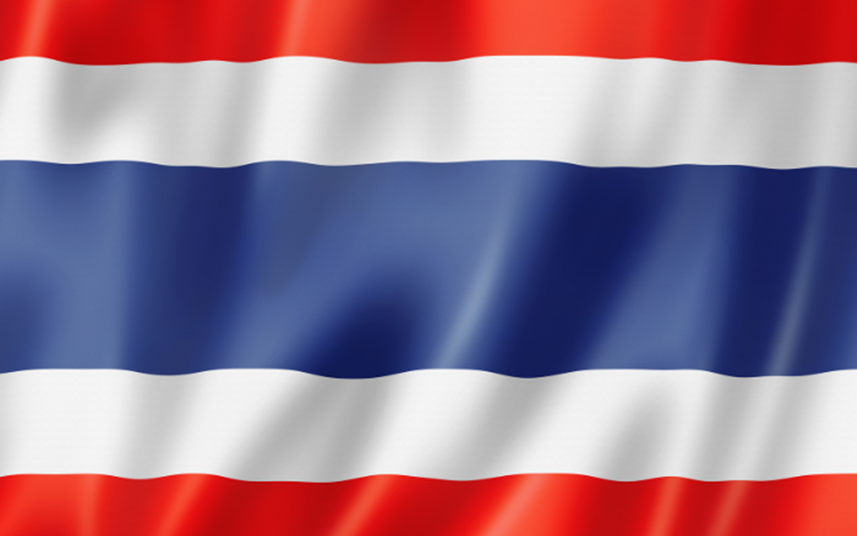 A close-up of the red, white and blue flag of Thailand