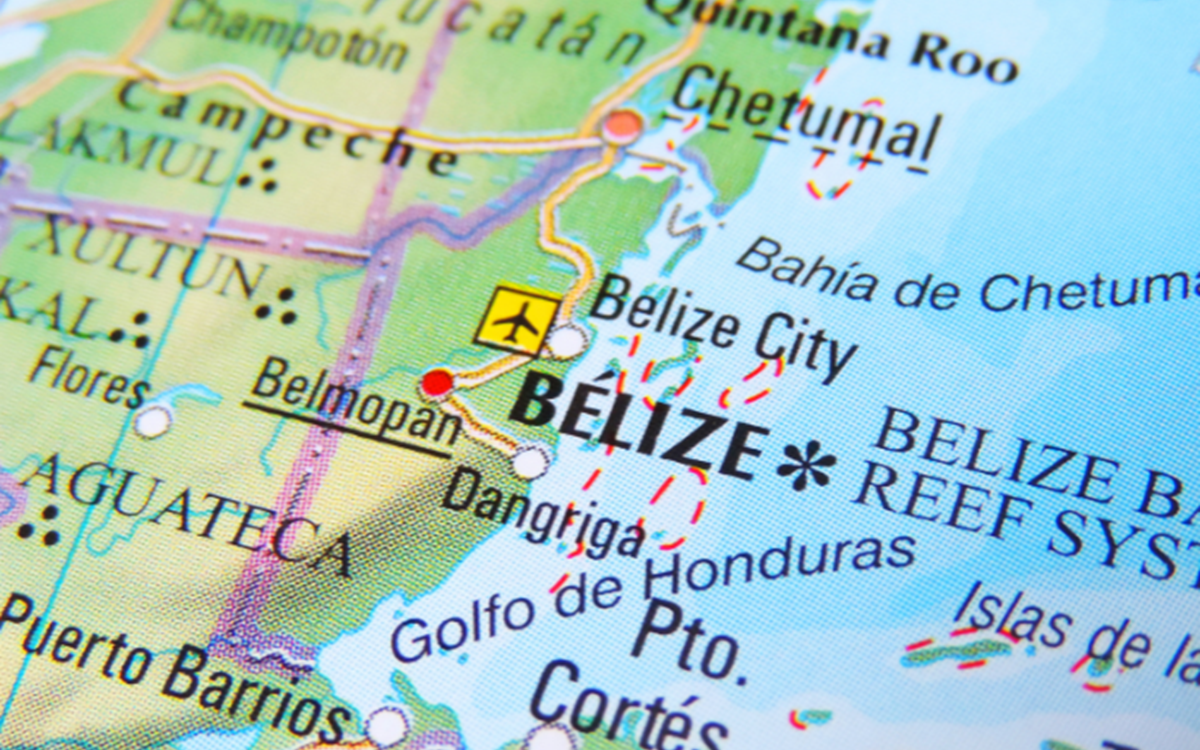 A shot of Belize on a world map