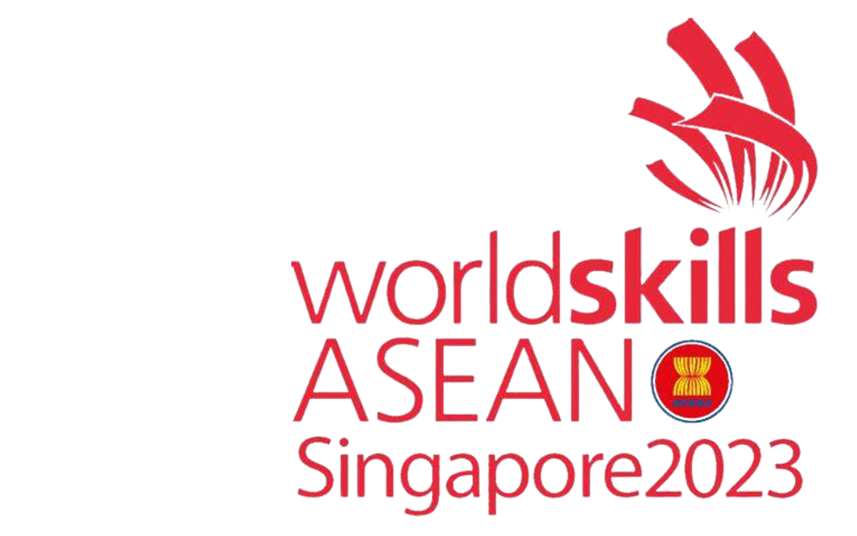 The red WorldSkills ASEAN Singapore 2023 logo on a white background