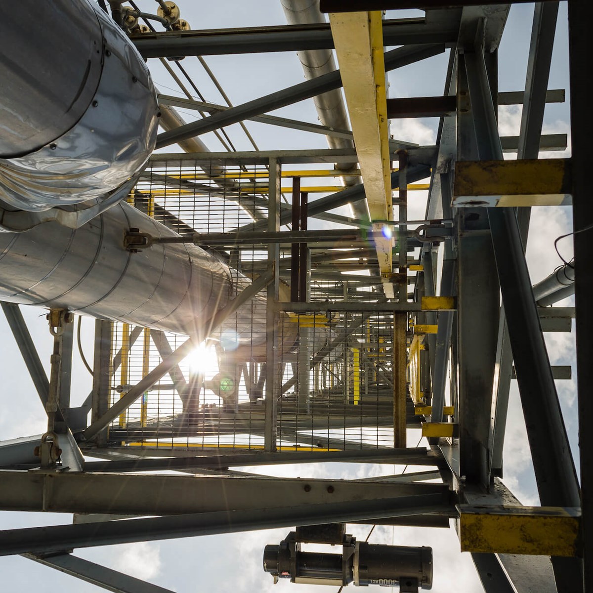 An image of a separator taken from below looking up inside of the separator