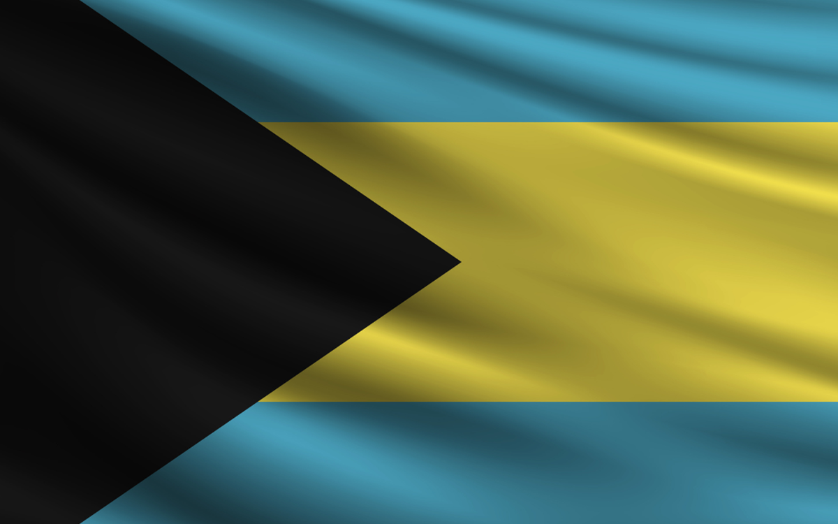 The black, blue and yellow Bahamas flag