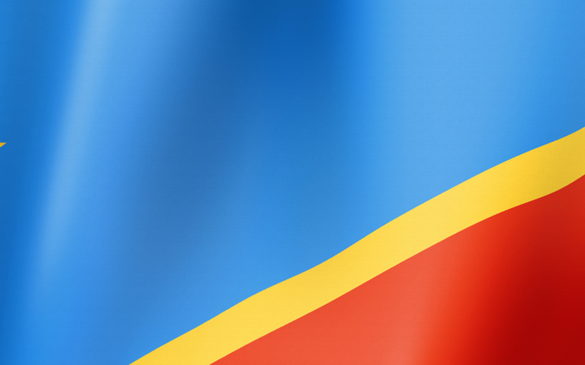 A close-up of the blue, red and yellow flag of the Democratic Republic of Congo