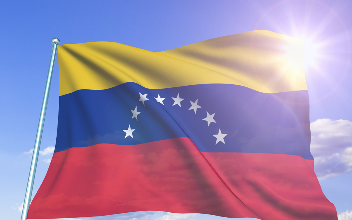 The yellow, blue and red flag of Venezuela outside