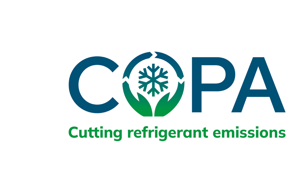 The blue COPA logo with the words "cutting refrigerant emissions" in green text on a white background