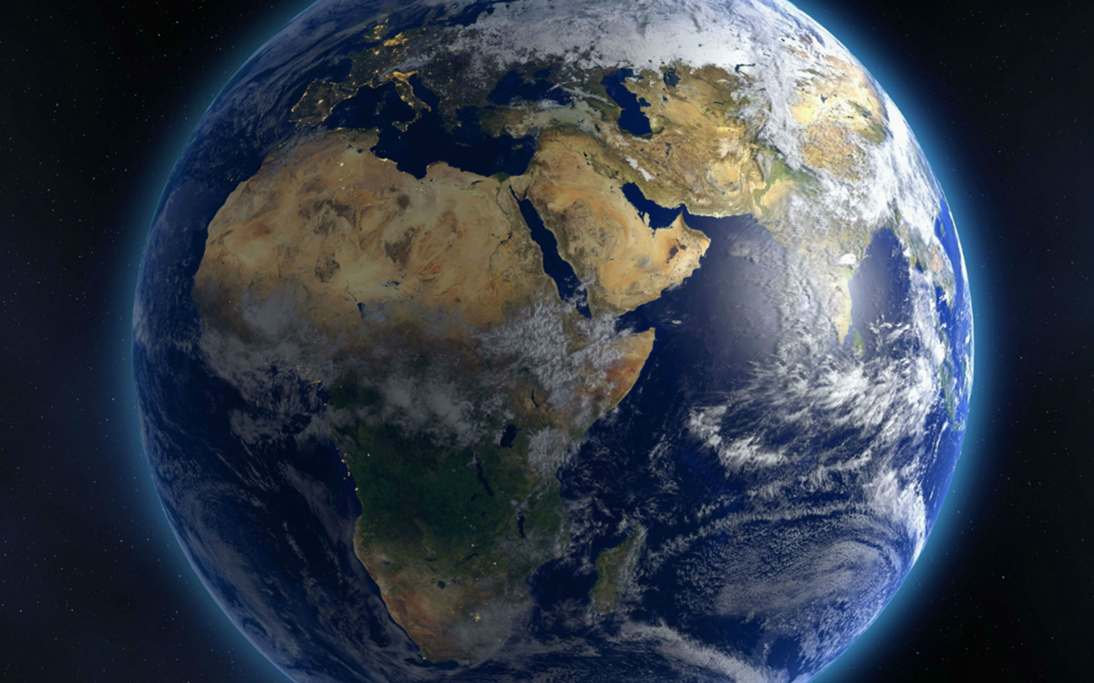 A picture of the Earth from space with the camera showing Africa and Europe